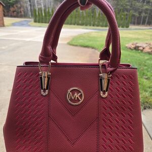 Michael Kors Burgundy Satchel with Gold Accents